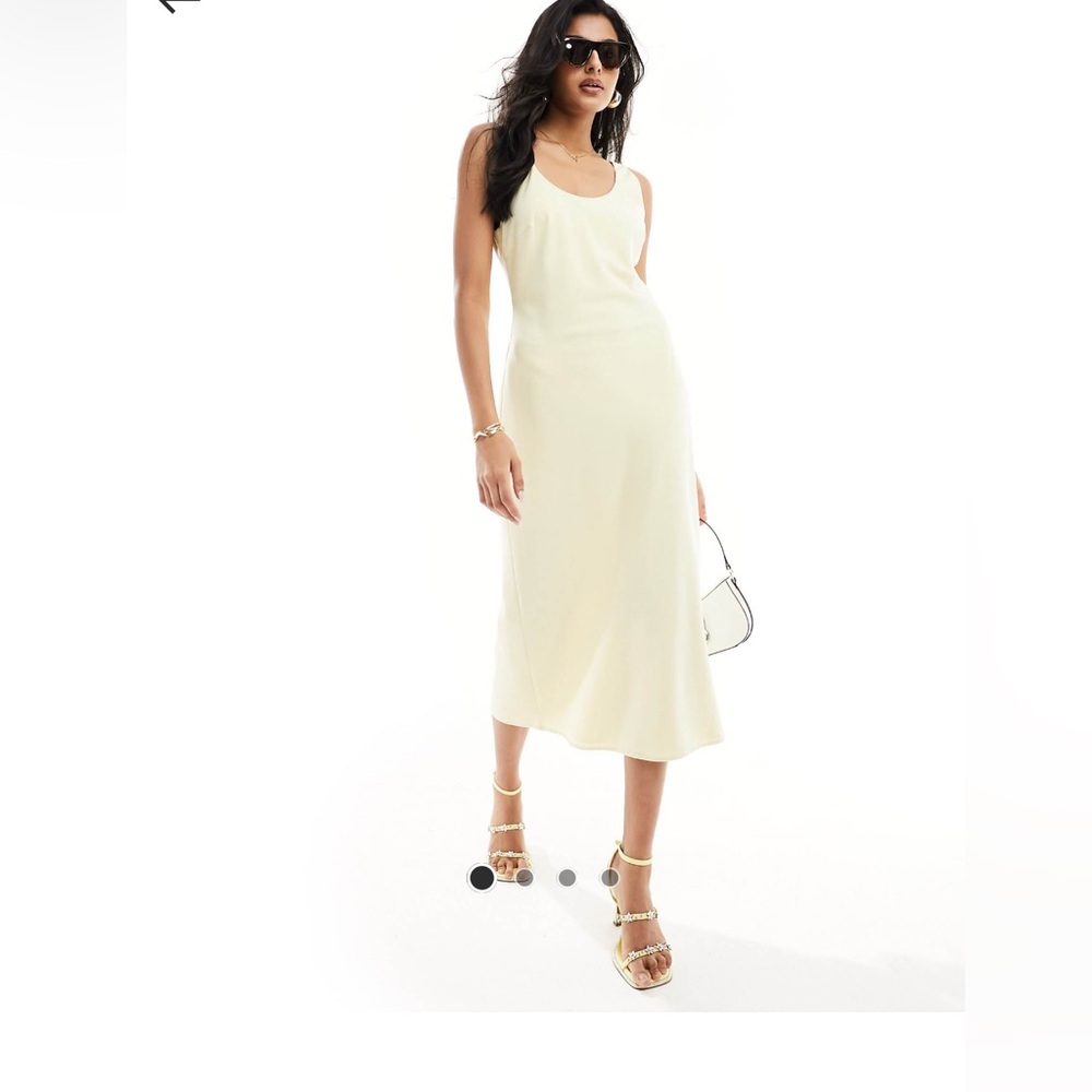 Satin slip midi dress in butter lemon